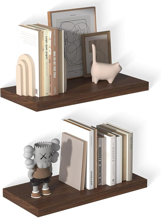 12 Inch Deep Floating Shelves for Wall 2 Pack Floating Shelves Large Storage Space Wall Mount Shelf for Living Room Kitchen Bathroom 24" W x 12" D x 1.2" H Walnut-CasaMuseHome