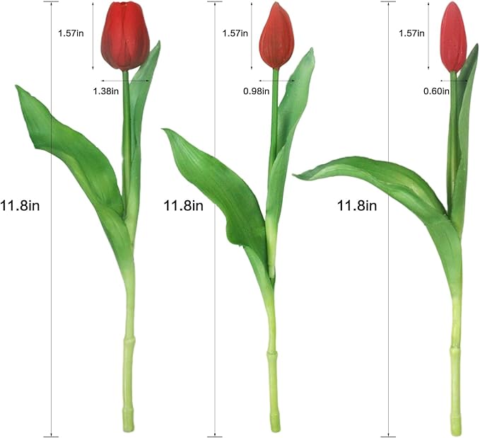 15pcs Artificial Tulips Flowers, Fake Tulips Real Touch, Faux Latex Bouquets, for Party Wedding Home Room Decoration (Red)-CasaMuseHome