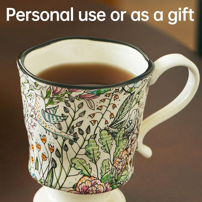 360ml -12.17oz Painted Garden floral Ceramic Mug - Cute Espresso Latte Shot Cup - Gift for Women, Dishwasher Safe-CasaMuseHome