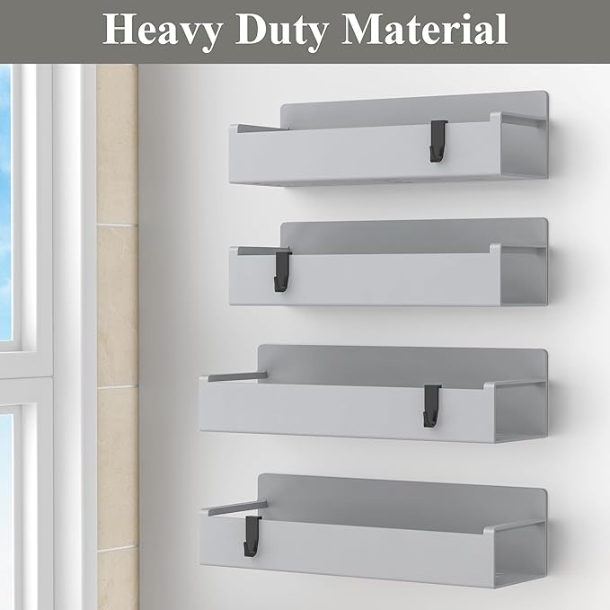 4 Pack Magnetic Spice Rack Organizer for Refrigerator and Oven, Light Gray Fridge Organizers and Storage for Kitchen-CasaMuseHome