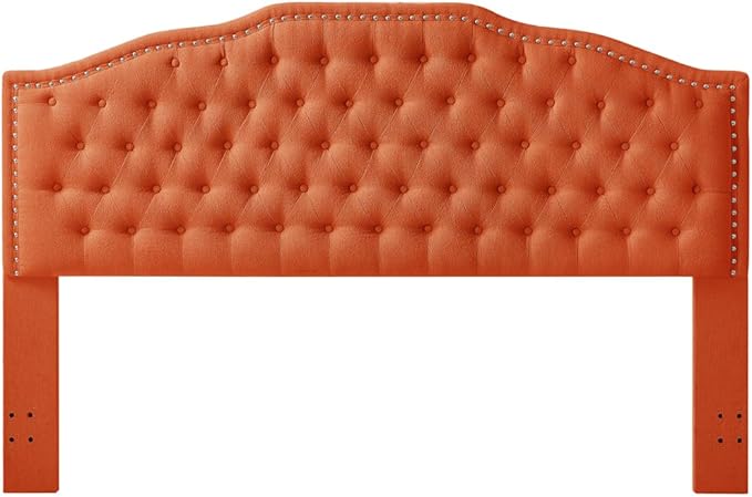 24KF Upholstered Button Tufted King Size Headboard with Nailhead Trim, Elegant Boucle Fabric California King headboard, 6031-K-Boucle-Orange-CasaMuseHome