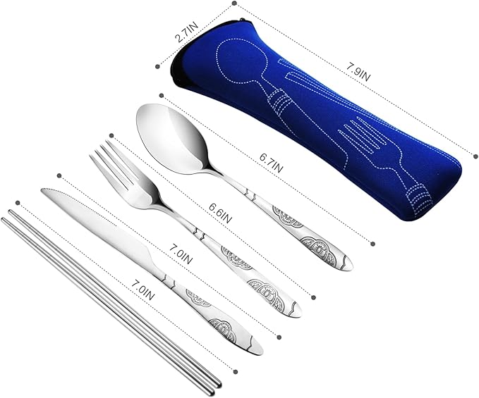 20PCS Premium Travel Utensils With Case, Stainless Steel Reusable Portable Utensils Set With Case, Lengnoyp Travel Silverware Set With Case for Lunch Box Camping, Silver-CasaMuseHome