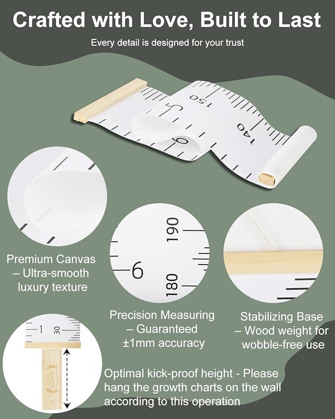 6.5FT Growth Chart for Kids with Wooden Keepsake Box - Children Height Measurement Kit Includes Marker Pen & Wall Hook, Height Tracker Ruler Baby Essentials, Nursery Room Decor Gift for Baby to Teen-CasaMuseHome