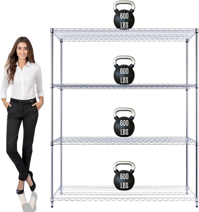 60"x24"x72" PRIME HEAVY DUTY Chrome 4-Tier Wire Shelving NSF 2400 LBS MAX Capacity Storage Rack for Commercial, School, Home, Garage, Warehouse, Industrial, and Hospital Uses (with Wheels)-CasaMuseHome