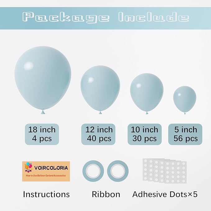 130pcs Pale Aqua Balloons Different Sizes 18" 12" 10" 5" Aqua Blue Latex Balloon Garland Arch Kit for Birthday Baby Shower Graduation Wedding Gender Reveal Anniversary Party Decorations-CasaMuseHome