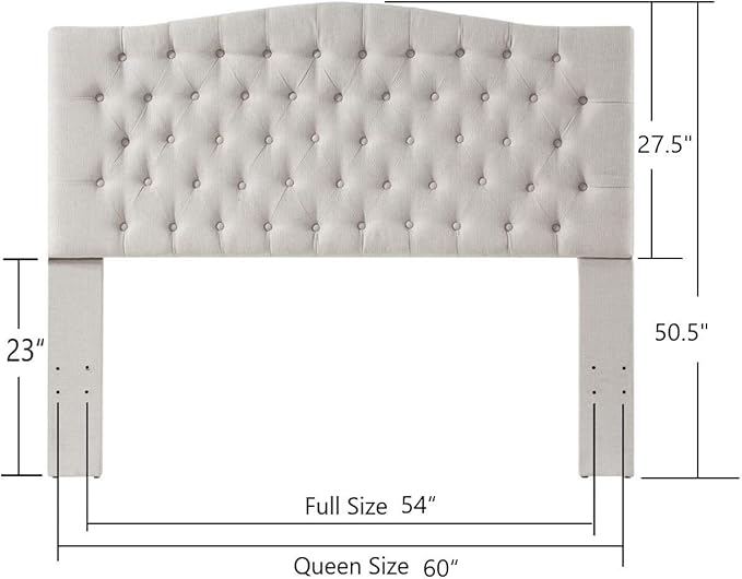 24KF Upholstered Tufted Button Linen Fabric Headboard,Comfortable Fashional Headboard Queen/Full Size,Ivory-CasaMuseHome