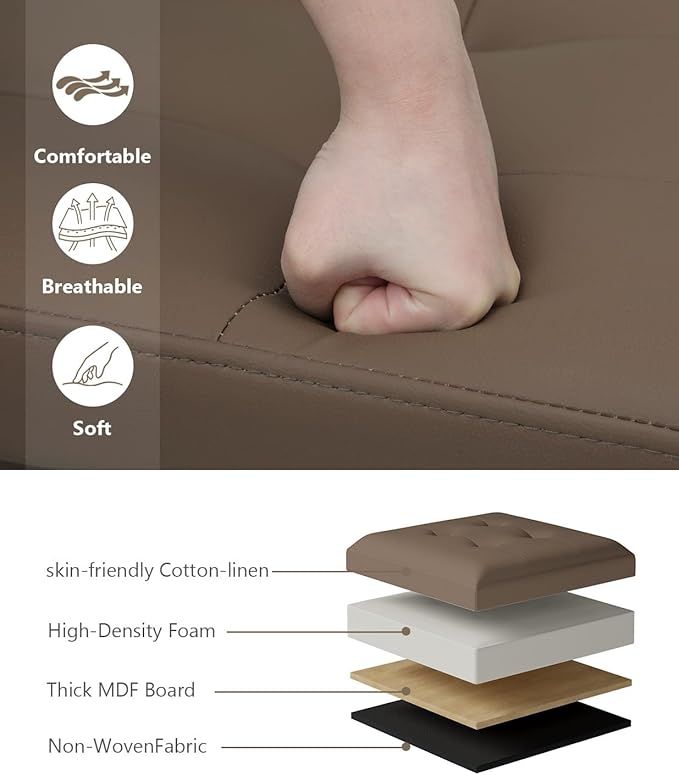 15 Inches Small Folding Storage Ottoman Cube, Storage Footrest, Foot Rest Stool, for Living Room, Bedroom, Dorm, Hallway, Entryway, Brown-CasaMuseHome