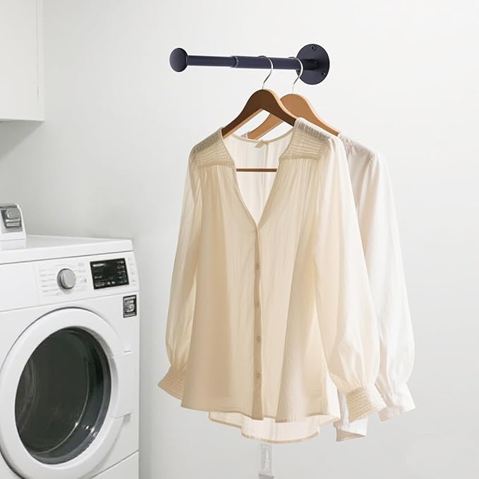 2 Pack Retractable Hanger Holder for Laundry Room, Wall Mount Organizer Rack for Lightweight Clothes, Space Saving Laundry Hook Rod, Keep Empty Hangers Handy, Black-CasaMuseHome