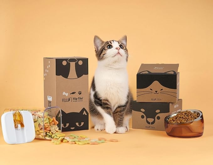 Felli Flip Tite Pet Food Container with Airtight Lids, BPA FREE Acrylic Canister with Paw Bone Fish Flip Top Handles for Cat Dog Kibble Treats Storage, Keep Fresh (Pet Collection Nest-L3pk)-CasaMuseHome