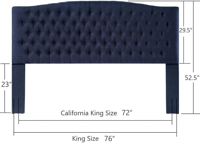 24KF Upholstered Tufted Button Linen Fabric Headboard,Comfortable Fashional Headboard King/CA King Size,Navy Blue-CasaMuseHome