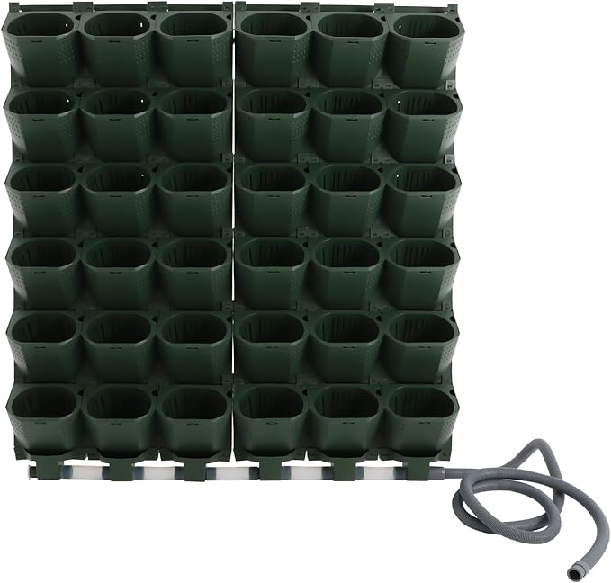 36 Pockets Hanging Planter Bags, Vertical Wall Mounted Plant Planting Grow Bags, Stackable Wall Planter with Timer, Self Watering Hanging Planters for Outdoor Indoor Garden-Green-CasaMuseHome