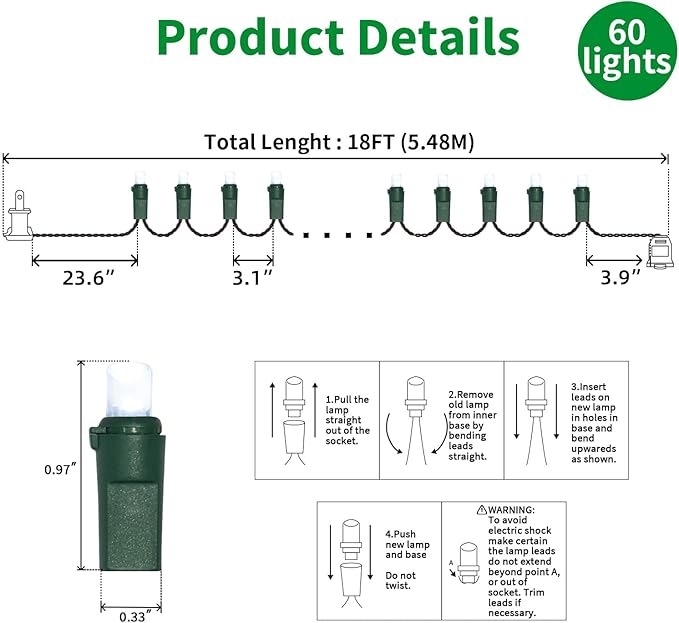60 Count Cool White -String Lights - LED Christmas Lights, Mini led Lights for Indoor Outdoor Home Holiday Party Wedding Independence Day Decoration-CasaMuseHome
