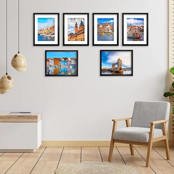8x10 Picture Frame Set of 6, Display Pictures 5x7 with Mat or 8x10 Without Mat for Wall Mounting or Table Top Display,Black-CasaMuseHome