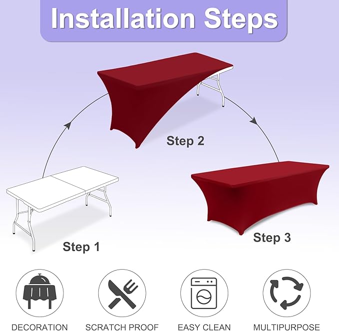 ABCCANOPY 6 FT Red Spandex Table Cover Stretch Fitted Wrinkle Resistant Tablecloth Reuse for Rectangular Folding Table Patry Event Wedding Banquet Protector-CasaMuseHome