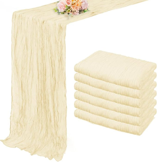 10FT 6 Pack Beige Cheesecloth Table Runner 20 x 120 Inch Long Rustic Gauze Fabric Cheese Cloth Table Runner for Wedding Bridal Baby Shower Table Decorations Boho Sheer Birthday Party Table Decor-CasaMuseHome