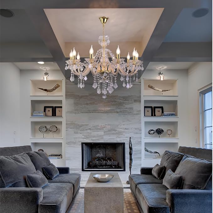 10-Light Crystal Chandelier Clear K9 Crystal Luxury Ceiling Light Fixture Flush Mount Pendant Lighting for Living Room Dining Room Bedroom Kitchen Hallway Entryway-CasaMuseHome