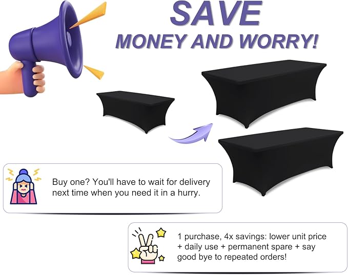 ABCCANOPY 6 FT Black Spandex Table Cover Stretch Fitted Wrinkle Resistant Tablecloth Reuse for Rectangular Folding Table Patry Event Wedding Banquet Protector-CasaMuseHome