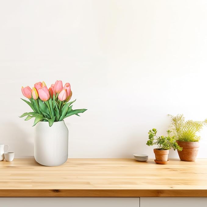 15pcs Artificial Tulips Flowers, Fake Tulips Real Touch, Faux Latex Bouquets, for Party Wedding Home Room Decoration (Pink)-CasaMuseHome