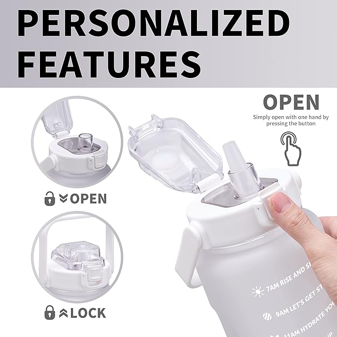 64oz,100oz,128oz Large Motivational Water Bottle with Time Marker, Leakproof & BPA Free Half Gallon Big Water Bottle with Straw Handle Tritan Frosted Water Jug for Gym,Fitness,Outdoor Sports-CasaMuseHome