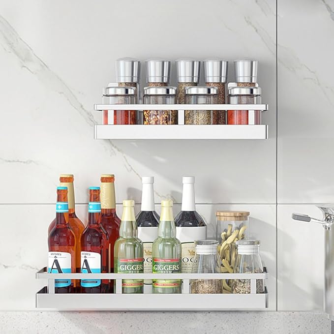 2PCS Kitchen Spice Rack, SUS304 Stainless steel Wall Mount Storage Rack, Seasoning Container, 19.7Inch Spice Organizer, Kitchen Seasoning Hanging Rack, Bathroom Shelf for Storing Toiletries-CasaMuseHome