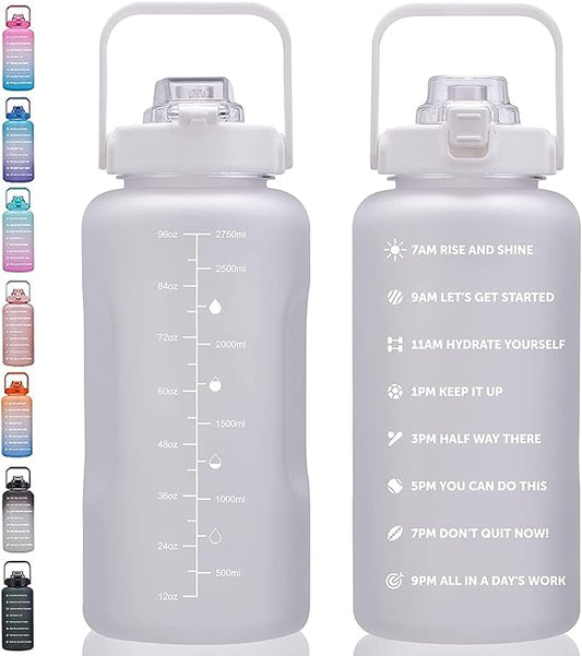 64oz,100oz,128oz Large Motivational Water Bottle with Time Marker, Leakproof & BPA Free Half Gallon Big Water Bottle with Straw Handle Tritan Frosted Water Jug for Gym,Fitness,Outdoor Sports-CasaMuseHome