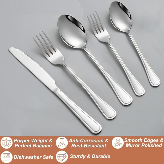 20 Pcs Silverware Set for 4 with Simple Striped Handle Design, Food Grade Stainless Steel Flatware Set, Eating Utensils Sets Include Fork/Knife/Spoon, Reusable Cutlery Set, Dishwasher Safe-CasaMuseHome