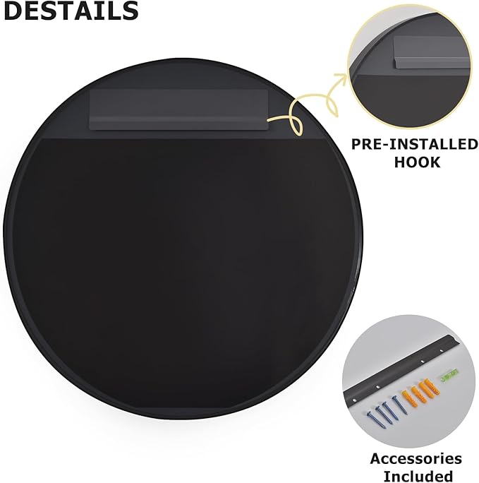 30 Inch Round Bathroom Mirror - Wall Mounted Circle Mirror with Metal Frame, Modern Mirror Suitable for Bathroom, Vanity, Entryway, Living Room, Wall Decor,Black-CasaMuseHome
