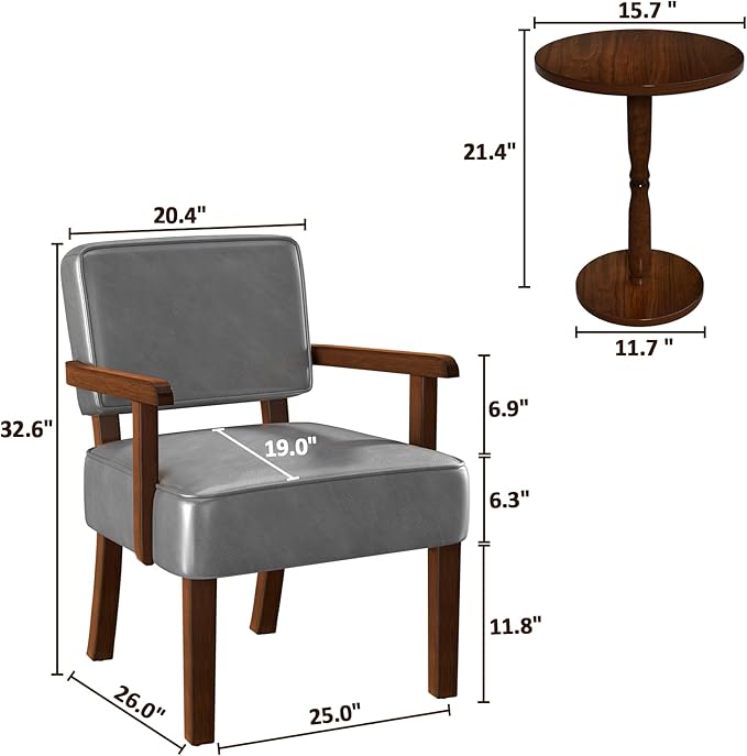 Accent Chair, PU Leather Oversized Living Room Chairs with Soft Seat and Armrests, Armchair for Bedroom, Dinning, Reading and Waiting Rooms (Leather Gray)-CasaMuseHome