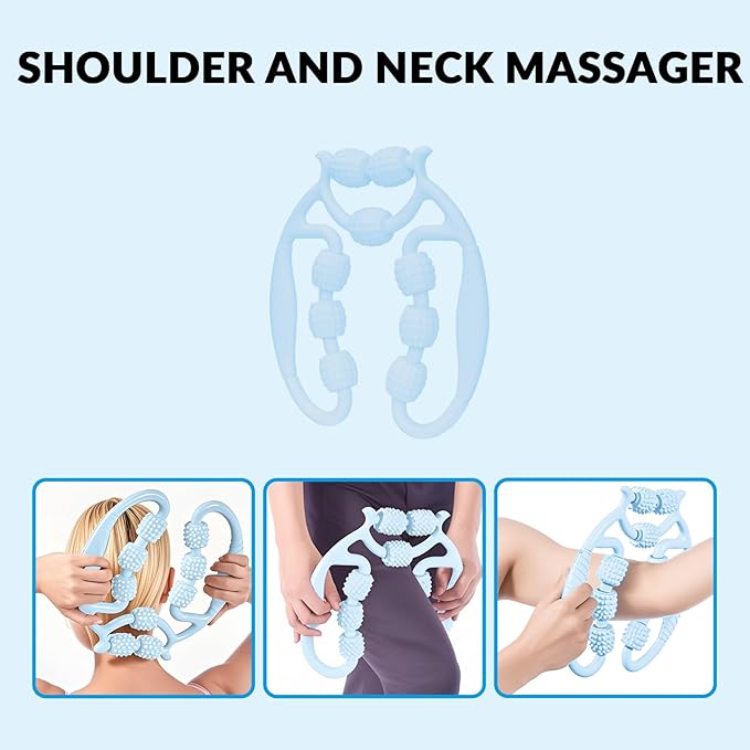 7 in 1 Foam Roller,Products Include Foam shafts,Muscle Roller Bars,Leg Massagers,Fascia Balls,Stretch Bands,8-Shaped Resistance Bands,are Used for Full-Body Relax,Yoga(White Pink Blue) (Blue)-CasaMuseHome