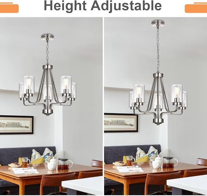 5-Lights Modern Pendant Light Fixtures, Wagon Wheel Dining Room Chandelier in Brushed Nickel, Hanging Ceiling Home Lighting for Foyer Kitchen Bedroom-CasaMuseHome