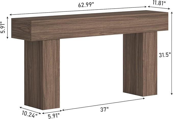 63 Inch Long Console Table for Entryway, Farmhouse Wood Rectangular Sofa Table Behind Couch Table, Narrow Entryway Table for Living Room, Entrance, Hallway, Foyer, Easy Assembly (Brown)-CasaMuseHome