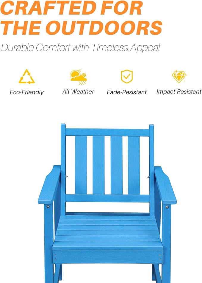 7 Pieces HDPE Outdoor Dining Set, Patio Dining Set with Umbrella Hole, All Weather Outdoor Dining Table Sets for 6, HDPE Patio Furniture Sets for Deck, Backyard, Lawn, and Poolside, Sky Blue-CasaMuseHome