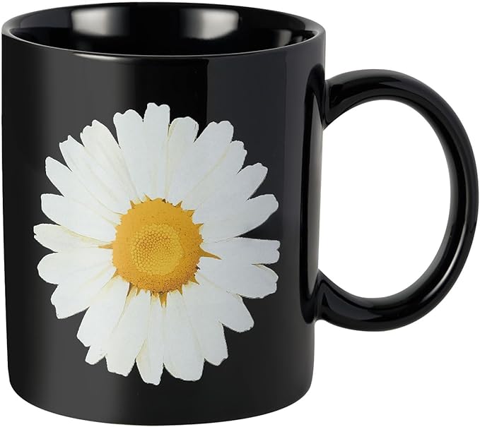 12Oz Daisy Black Ceramic Mug, Mug for Daily Coffee and Tea, Lead-free, Microwave and Dishwasher Safe Coffee Mug, Perfect gifts for women and men-CasaMuseHome