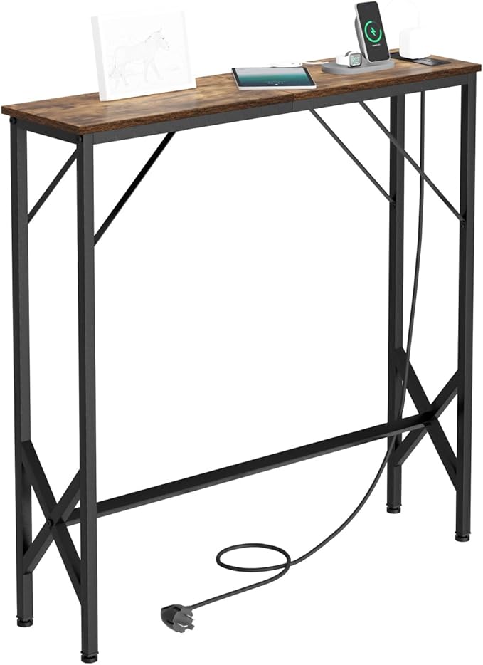 31.5‘’ Console Table, Skinny Entryway Table with Fast-Charging Station, Narrow Long Sofa Table, Behind Slim Couch Table for Entrance, Hallway, Living Room Decor ST-BR80-1-CasaMuseHome