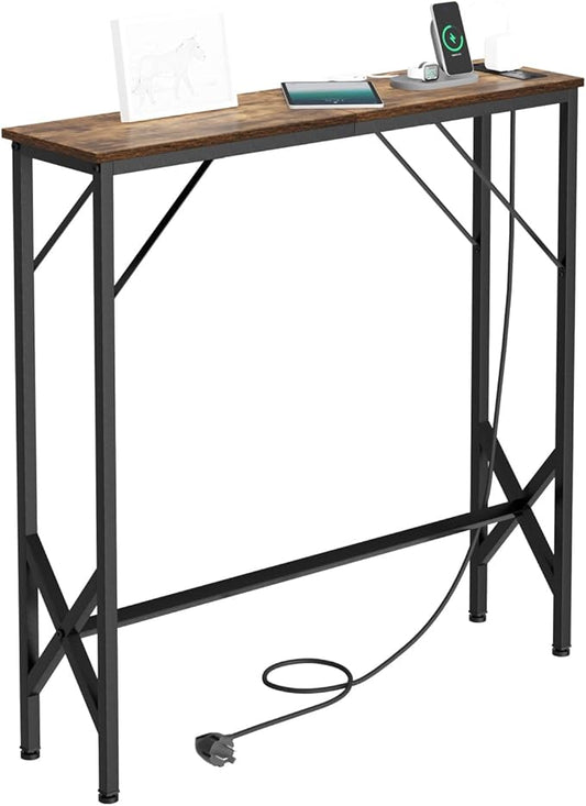 31.5‘’ Console Table, Skinny Entryway Table with Fast-Charging Station, Narrow Long Sofa Table, Behind Slim Couch Table for Entrance, Hallway, Living Room Decor ST-BR80-1-CasaMuseHome