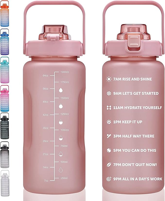 64oz,100oz,128oz Large Motivational Water Bottle with Time Marker, Leakproof & BPA Free Half Gallon Big Water Bottle with Straw Handle Tritan Frosted Water Jug for Gym,Fitness,Outdoor Sports-CasaMuseHome