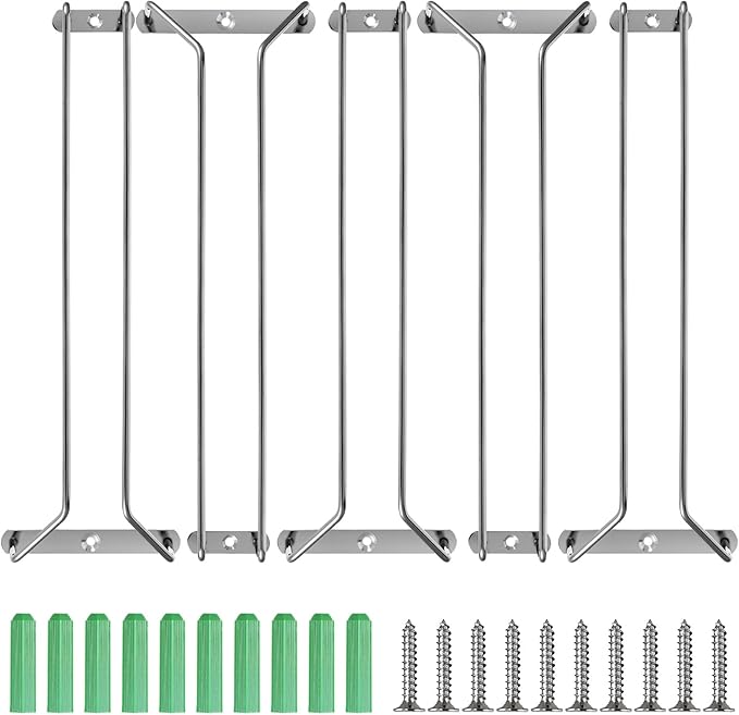 5 Pack Wine Glass Rack Stainless Steel Wine Glass Holder, 14inch Hanging Stemware Rack for Bar Kitchen Cabinet-CasaMuseHome