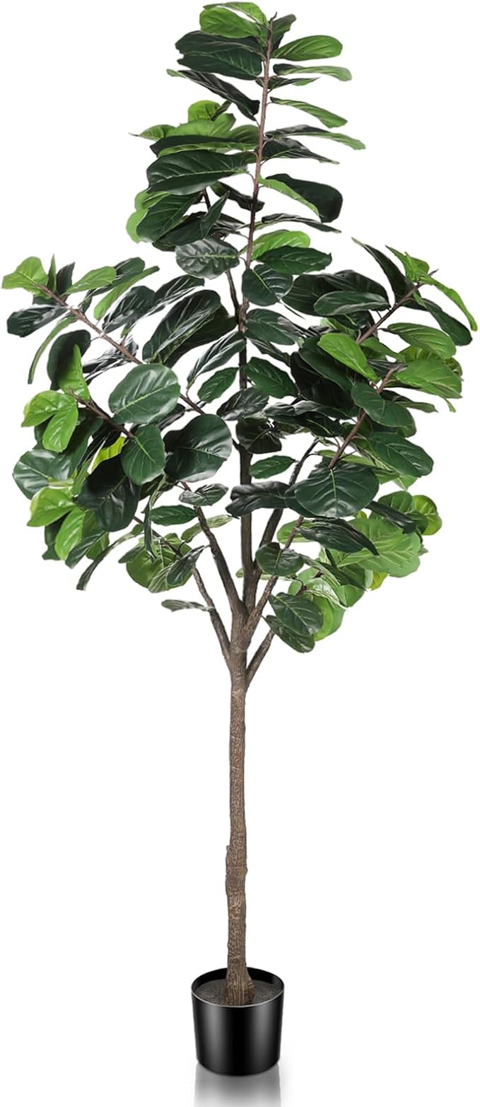 8ft(96in) Fiddle Leaf Fig Tree Artificial - Tall Faux Fiddle Leaf Fig Tree - Fake Fig Plant with Realistic Texture for Indoor Outdoor Modern Home House Office-CasaMuseHome