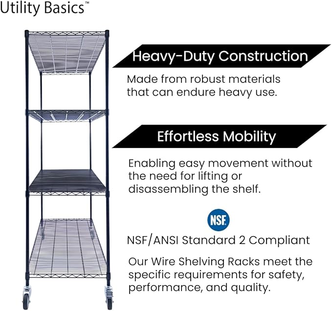 60"x24"x72" Premium Metal Steel 4-Tier Wire Shelving NSF 3200 LBS MAX Capacity Heavy Duty Storage Rack for Hospitals, Schools, Commercial Spaces, and Garages w/Premium Wheels-CasaMuseHome