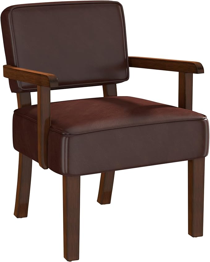 Accent Chair, PU Leather Living Room Chairs Oversized with Soft Seat and Armrests, Armchair for Bedroom, Dinning, Reading, Waiting Rooms (Leather Cherry)-CasaMuseHome