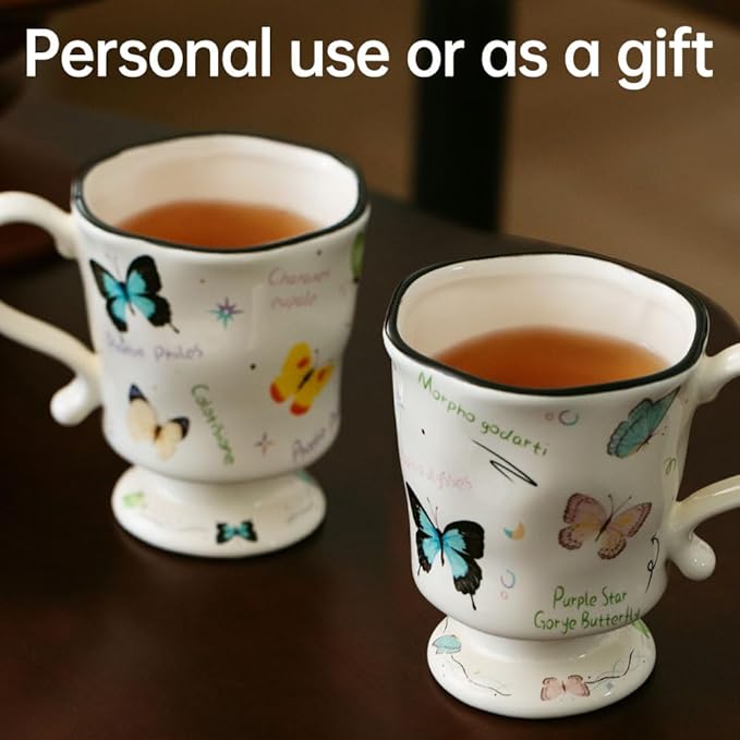 360ml -12.17oz Painted Butterfly Ceramic Mug - Cute Coffee Cup for Latte, Espresso - Gift for Women, Dishwasher Safe-CasaMuseHome