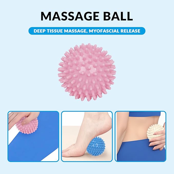 7 in 1 Foam Roller,Products Include Foam shafts,Muscle Roller Bars,Leg Massagers,Fascia Balls,Stretch Bands,8-Shaped Resistance Bands,are Used for Full-Body Relax,Yoga(White Pink Blue) (White)-CasaMuseHome