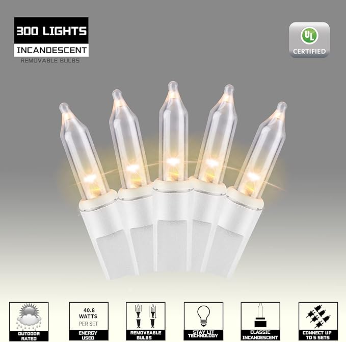 300LIGHTS(2*150L) Warm White Extra-Bright with End Connectors Christmas Decorative Lights 19.44m UL Certified Mini String Light Set Waterproof for Home Garden Holiday Tree Party Patio Wedding-CasaMuseHome