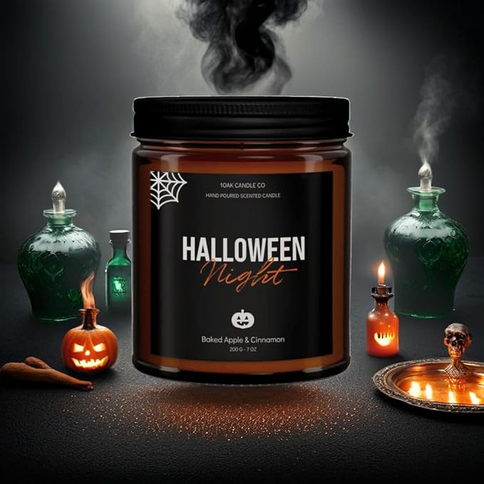 1OAK Halloween Candles Scented - 7oz, Baked Apple Cinnamon - Spooky Candles - Gothic Décor Decorations - Halloween Gifts for Women, Men - Horror Candle-CasaMuseHome