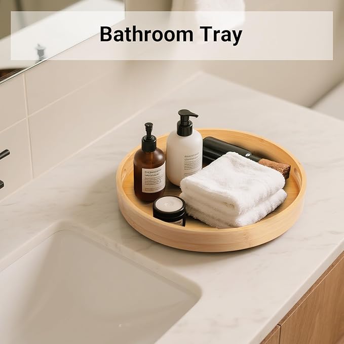 12in Bamboo Lazy Susan Organizer for Countertop and Cabinet with Large and Stable Chassis,Round Rotating Bamboo Tray for Station Organizer,for Kitchen Bathroom Laundry Room (12in)-CasaMuseHome