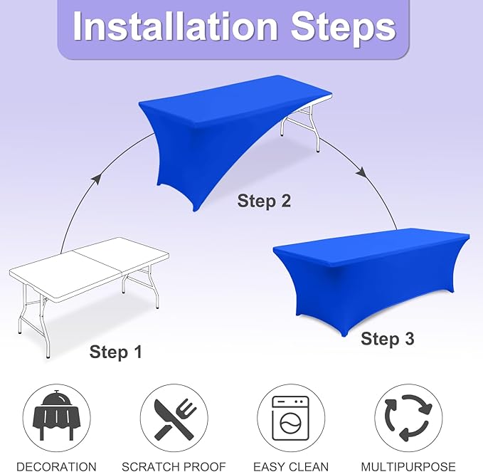 ABCCANOPY 6 FT Royal Blue Spandex Table Cover Stretch Fitted Wrinkle Resistant Tablecloth Reuse for Rectangular Folding Table Patry Event Wedding Banquet Protector-CasaMuseHome