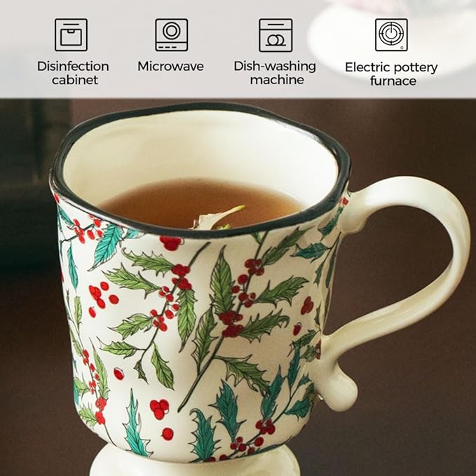 360ml -12.17oz Painted Cherry Fruit Ceramic Mug - Cute irish Coffee Glasses for Latte, Espresso - Gift for Women, Dishwasher Safe-CasaMuseHome