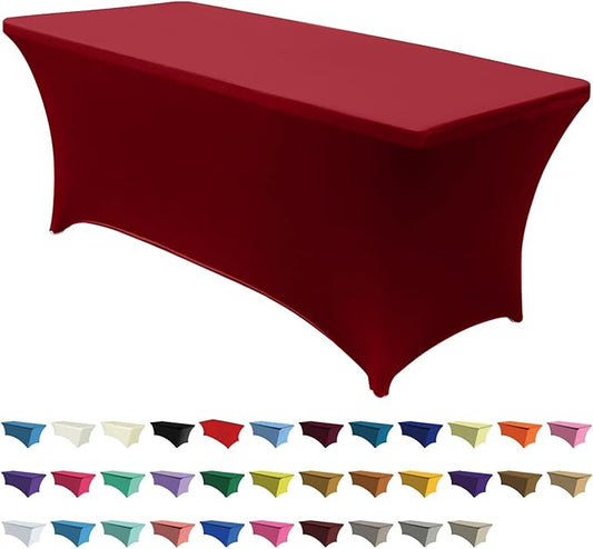 ABCCANOPY 6 FT Red Spandex Table Cover Stretch Fitted Wrinkle Resistant Tablecloth Reuse for Rectangular Folding Table Patry Event Wedding Banquet Protector-CasaMuseHome