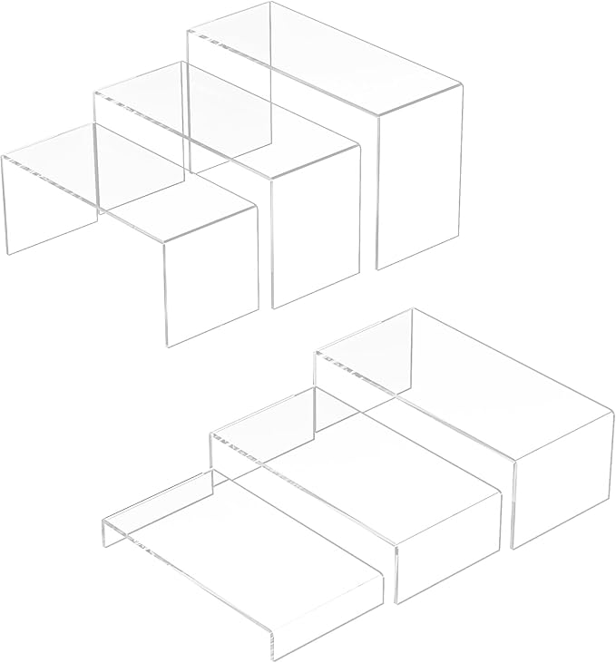 Acrylic Display Risers 6pcs, Clear Rectangular Display Organizer Stands, Acrylic Display for Funko Pop Figure, Desserts, Cupcake, Toys, Collectibles, Merchandises - 7.5''x8''x8.5''x9''x9.5''x10''-CasaMuseHome