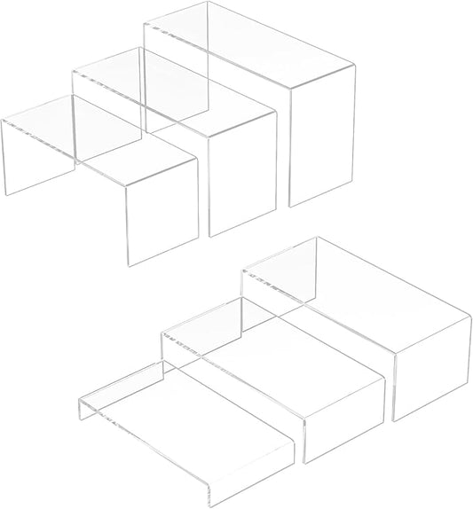 Acrylic Display Risers 6pcs, Clear Rectangular Display Organizer Stands, Acrylic Display for Funko Pop Figure, Desserts, Cupcake, Toys, Collectibles, Merchandises - 7.5''x8''x8.5''x9''x9.5''x10''-CasaMuseHome